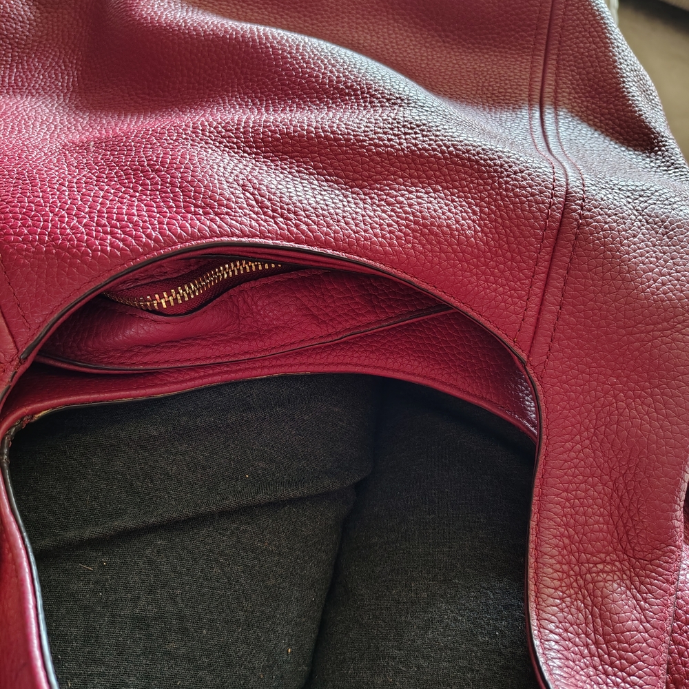 Michael Kors Red Pebbled Leather Hobo Shoulder Bag with Gold MK Logo - Picture 7 of 16